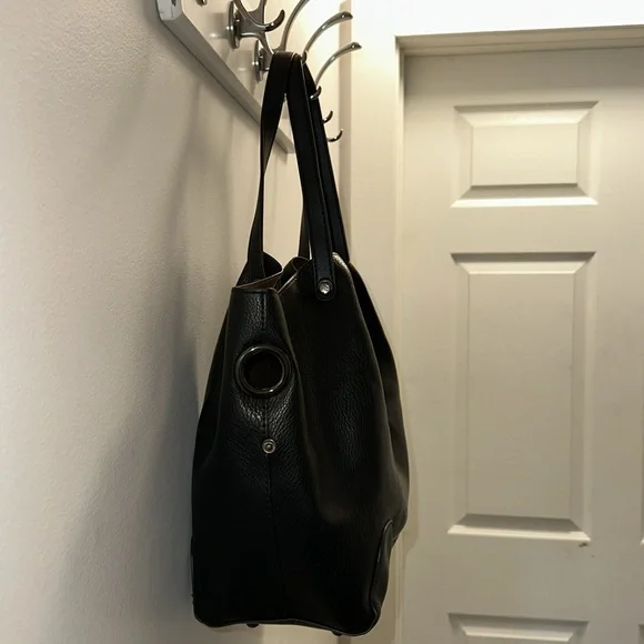 Sondra Roberts Squared Vegan Leather Tote Satchel Black Shoulder Bag Purse Large - Picture 5 of 12